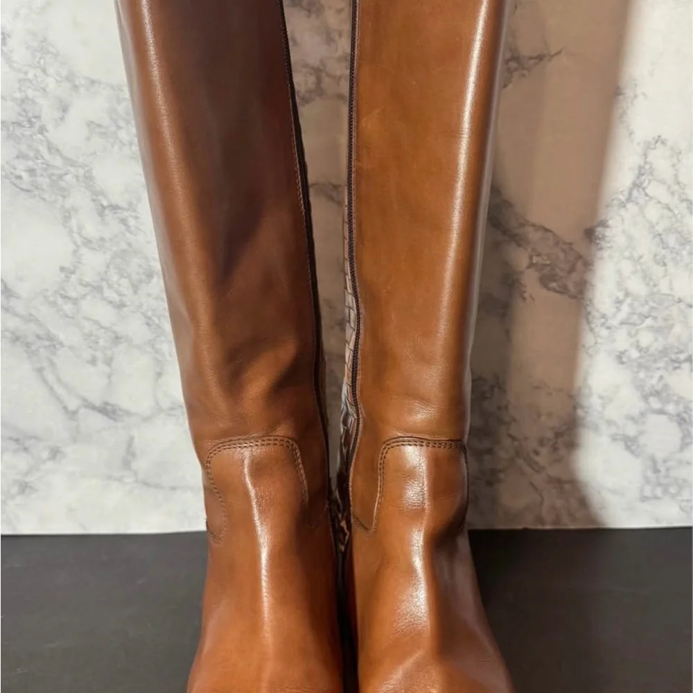 Sesto Meucci Brown Over the Knee Boots with Leopard Accent